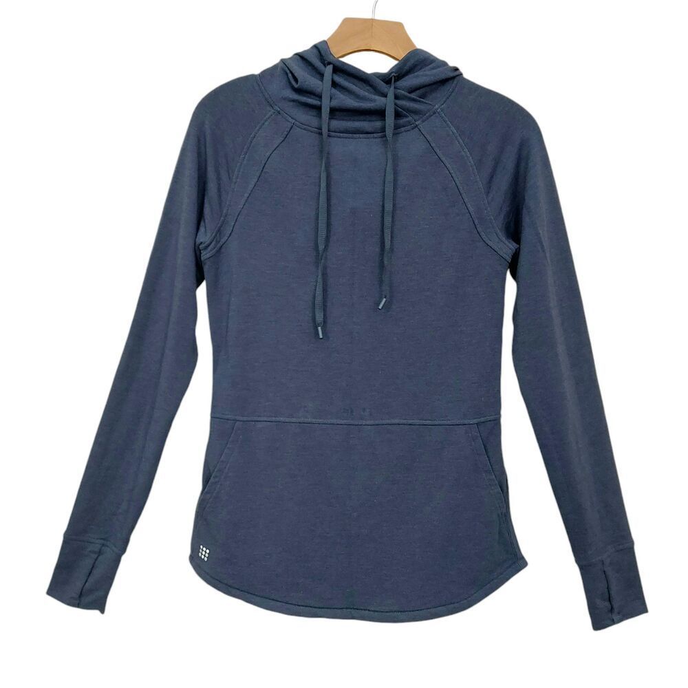 Title Nine French Terry Hoodie Womens XS Navy Thumbhole Cozy Comfy Activewear